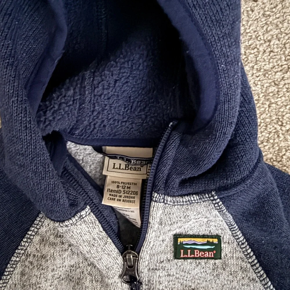 L.L. Bean Navy and Gray Fleece Hoodie 6-12m - Picture 2 of 3